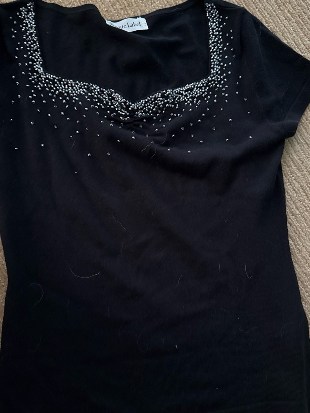 Private Label Black Short-Sleeve Scoop Neck Top with Silver Stud Detailing
